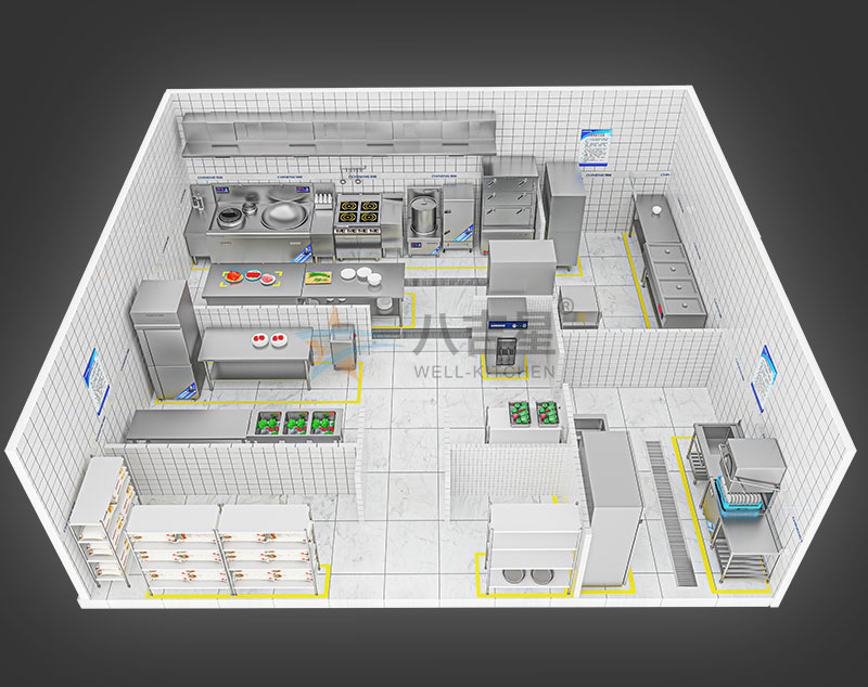 100-150人学校食堂ky登录工程3d效果图